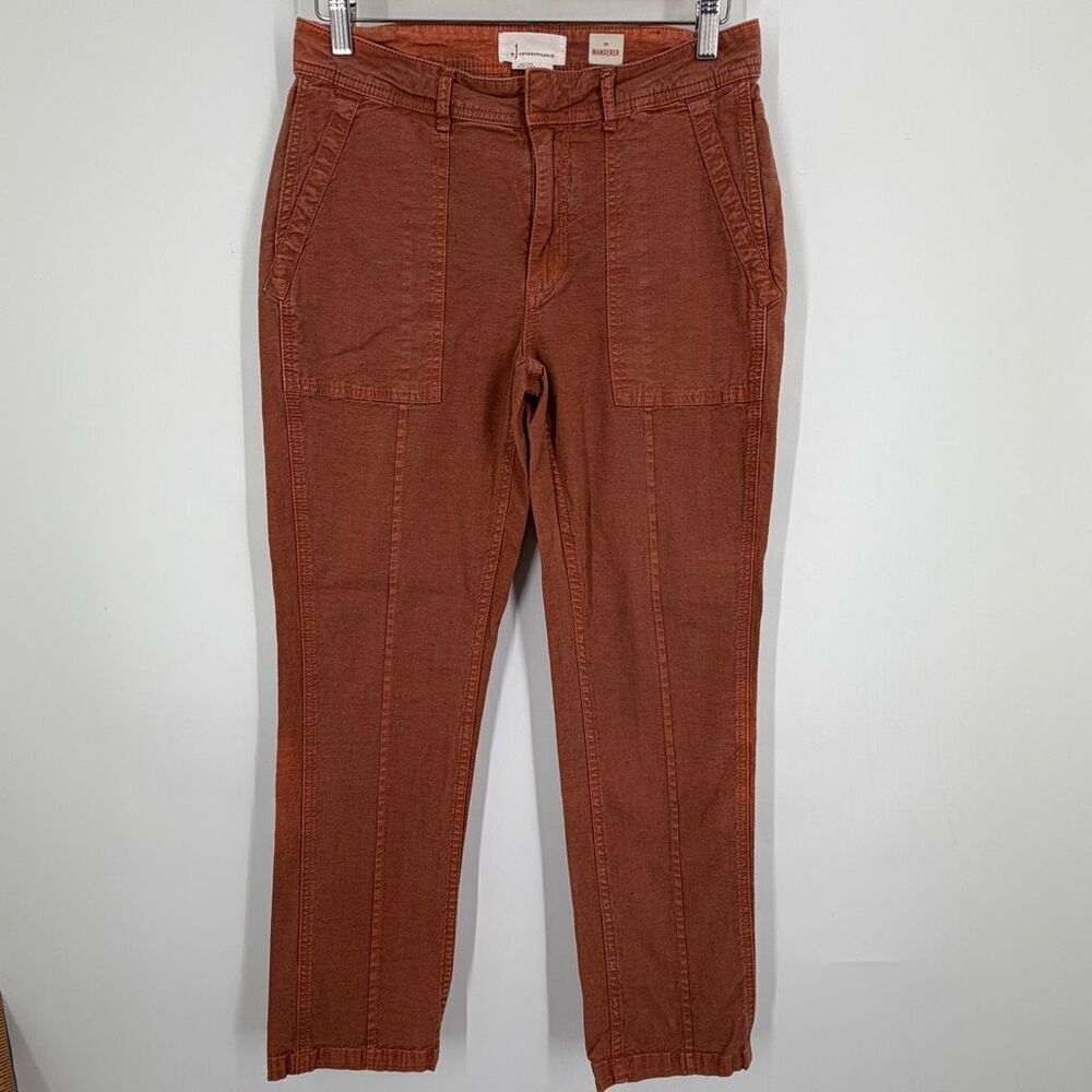 Anthropologie Rust The Wanderer Tapered Leg Cotton Linen Utility Pants Size 28